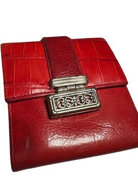 Brighton Red Leather Wallet with Decorative Silver-Tone Filigree Clasp